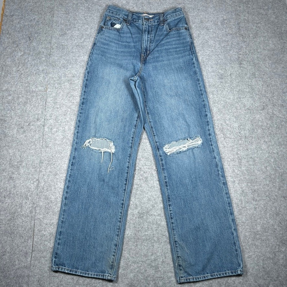 Levi's denim jeans Women 26 Blue High Waisted Straight Distressed Wide Leg Y2K